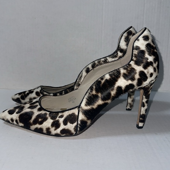 BODEN Leopard Print Pumps Court Wave Calf Hair Leather Pointed Toe - Picture 3 of 8